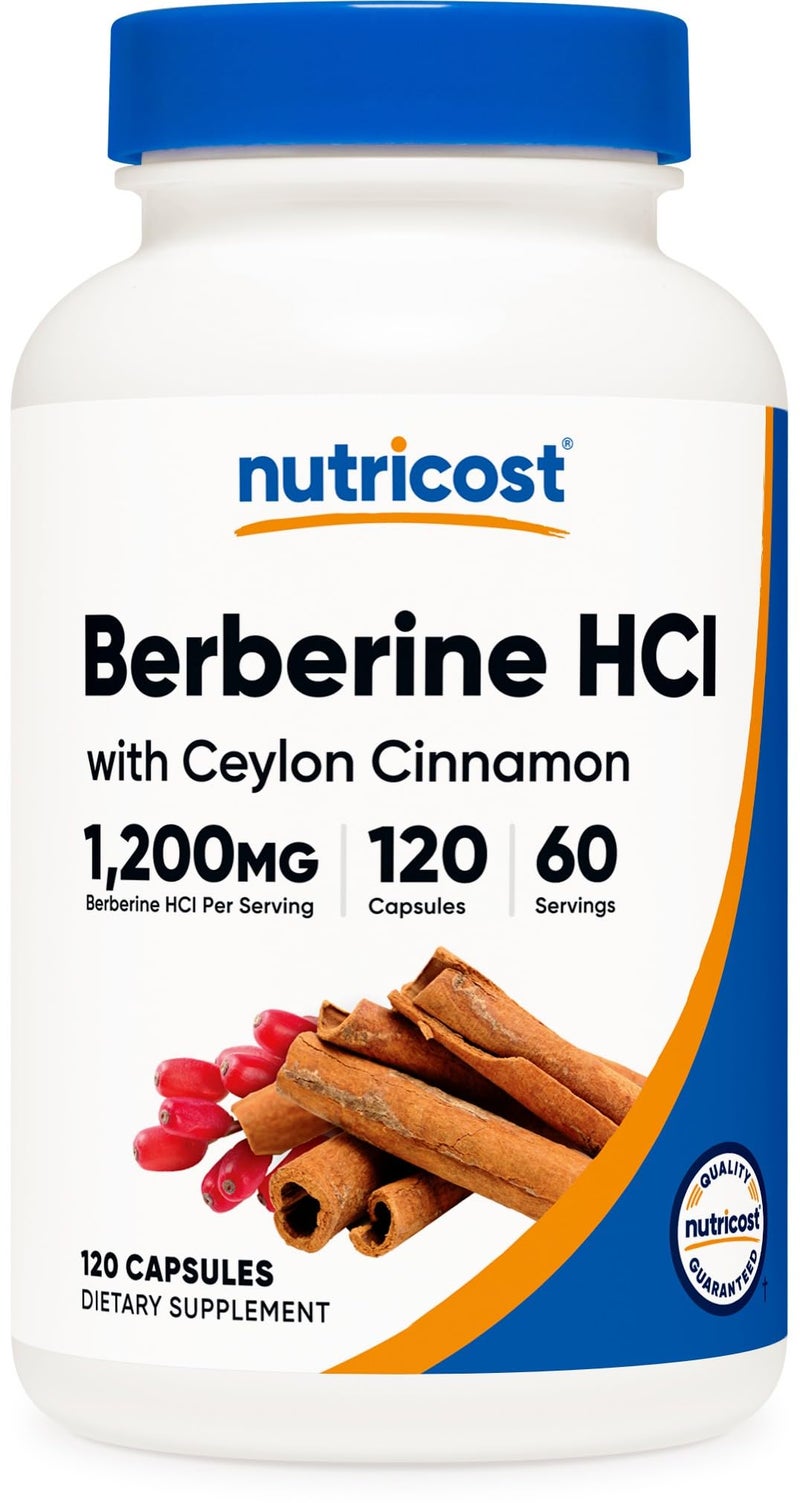 Nutricost Berberine HCl with Ceylon Cinnamon Capsules (120 Capsules, 60 Servings) - Non-GMO, Animal-Free Product - Image 1